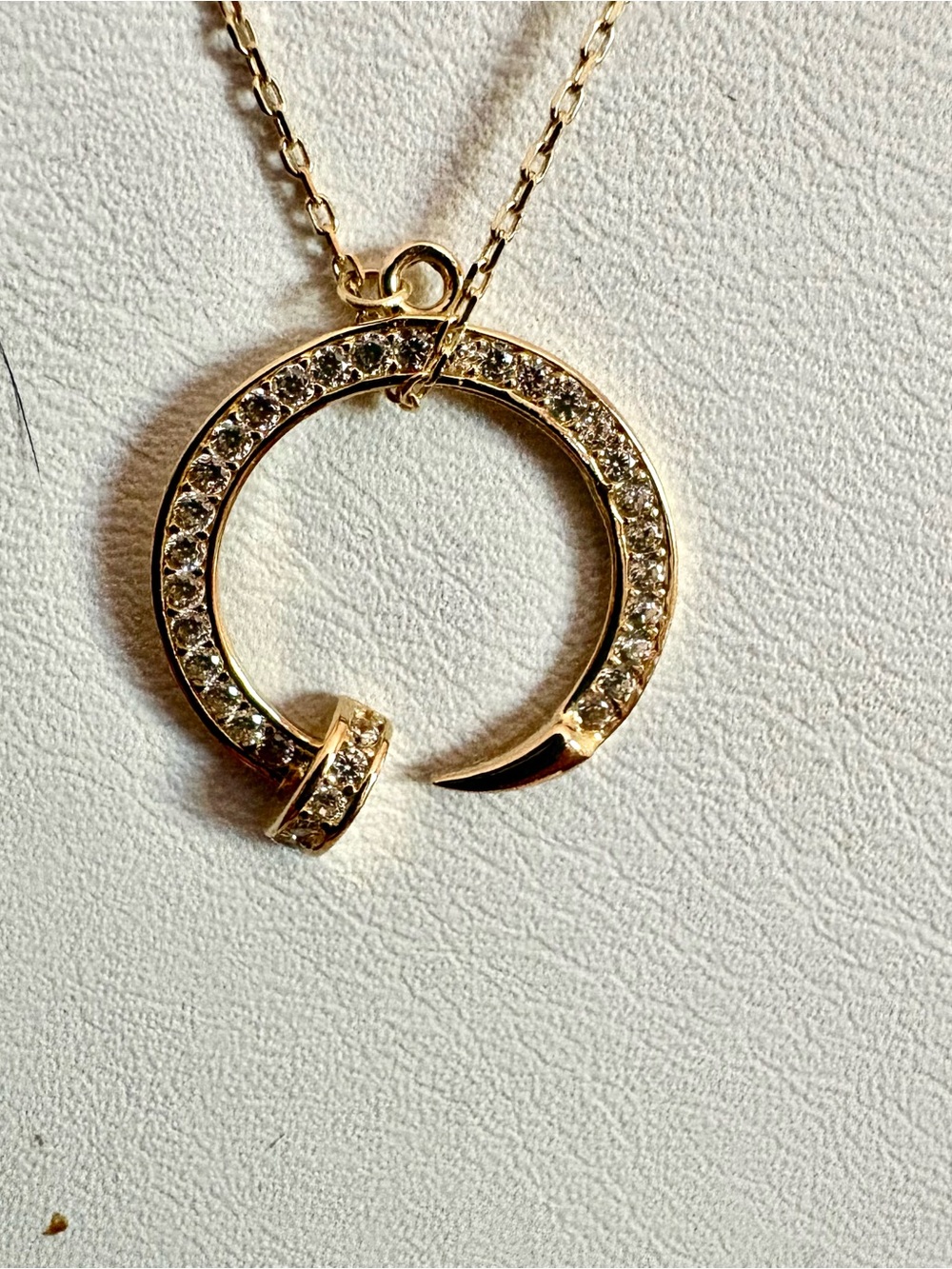 Italian 14K Gold CZ Round Nail Pendant Necklace Minimalist